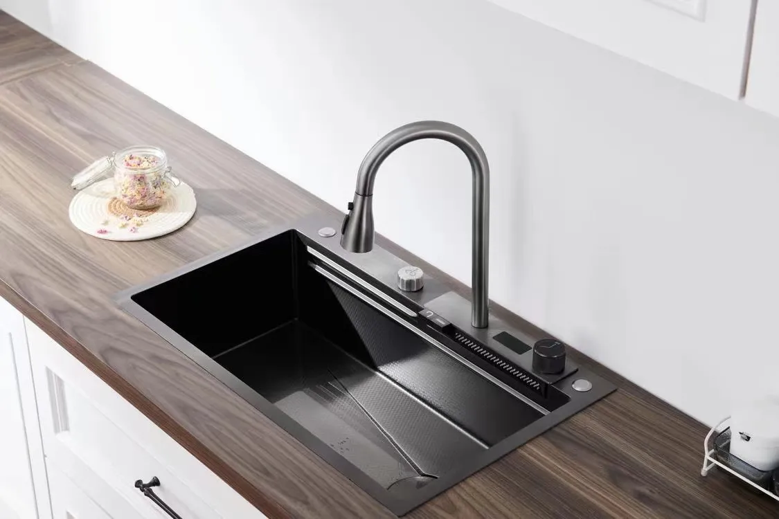 Waterfall-Style Dual-Button Kitchen Faucet